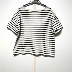 earth ボーダー 生成×ネイビー Tシャツ Mサイズ 厚手コットン