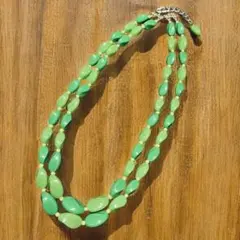ビンテージ ２連ビーズネックレス グリーン系 レトロ 60s 刻印あり