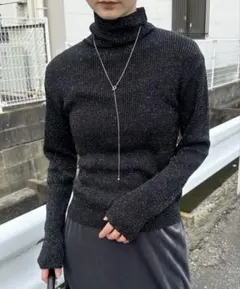 select MOCA ラメリブハイネックニット