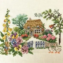 クロスステッチ完成品☆ヴェロニクさん　花のコテージ