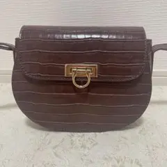 ブラウン クロコダイル風ショルダーバッグ