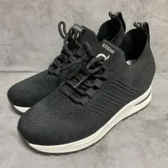 スニーカー（39）厚底 エアクッション ニット ブラック シークレットシューズ