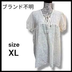 最終お値下げ【人気】刺繍レースブラウス XL 半袖 パフスリーブ ナチュラル　白