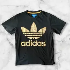 【希少/日本限定】アディダスオリジナルス ゴールド箔ロゴ Tシャツ 黒 金 S