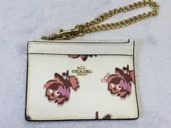 COACH コーチ　花柄 パスケース ホワイト