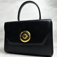 【極希少】ジバンシー 90s ターンロック 本革 レザー ハンドバッグ 黒のサムネイル