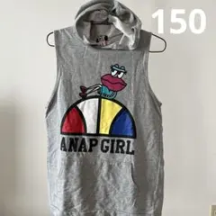 女子、ノースリーブ、チュニック丈パーカー、アナップガールSサイズ、グレー、夏、