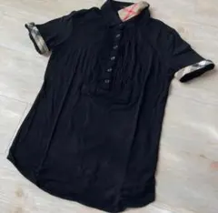 良品 バーバリー ロンドンノバチェック 黒 トップス シャツ ポロシャツ フリル