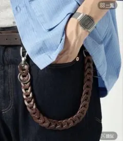レザー ウォレットチェーン ブラウン 編み込み