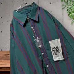 ​美品 アズールバイマウジー ワイドリラックス ストライプシャツ グリーン