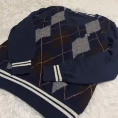 【美品】Mサイズ フレッドペリー ウールモヘヤニットカーディガン　アーガイル