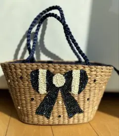 【未使用】リボンモチーフ スパンコールかごバッグ