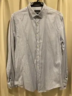 ZARA MAN シャツ 薄青 柄 L相当 長袖 メンズのサムネイル