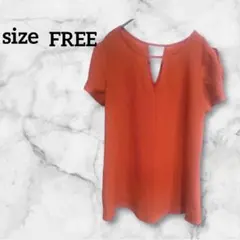 トップス Vネック 半袖 オレンジ 海外古着