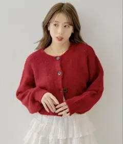 Chico 配色ボタンショートカーディガン