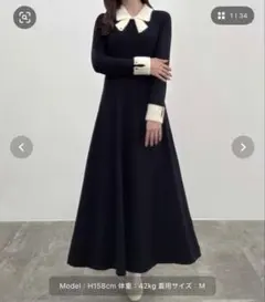 CENEA バイカラーリボンニットワンピース