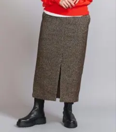 ビューティ&ユース　ツィードライクフロントジップスカート　ブラウン　S