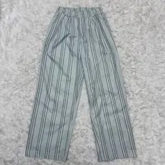 ブリューム ストライプ ワイド イージーパンツ 春夏 高見え 体型カバーF 美品