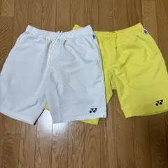 バドミントンハーフパンツ白、黄色サイズＬ