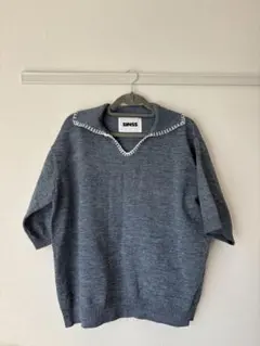SINSS ブルー/ S / ステッチニットポロシャツ
