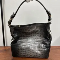 ★希少目地染★レザージュエルズ極上のクロコ型押し本革ハンドバッグＡ４収納グレー黒
