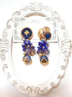 アンティークボタン 手染めflower　ピアスorイヤリング