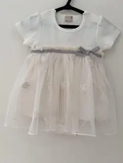 petit main フラワー刺繍　ベビーワンピ　ロンパース 80