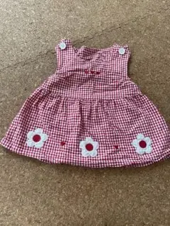 ベビー 赤 ギンガムチェック ワンピース 80cm お花 可愛い 女の子 夏