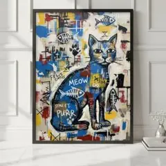 A4 猫のストリートアートポスター　グラフィック　北欧　インテリア　モダン