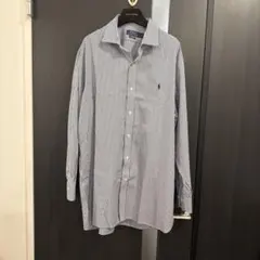 現行QR付き POLO RALPH LAUREN ストライプシャツ L ブルー