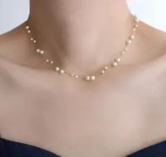 ネックレス パール ステーションネックレス 二連 サージカルステンレス ゴールド