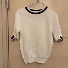 ホワイト 半袖ニット セーター