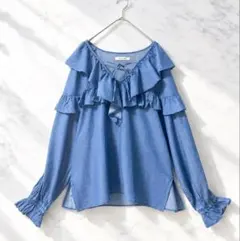 美品✨SIMPLICITE ウォッシャブル3.8OZ デニム フリルブラウス