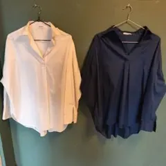 NAVY 長袖シャツ 2色セット ホワイト ネイビー
