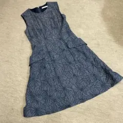 フォクシー　洒落たお花刺繍生地麻ノースリワンピース