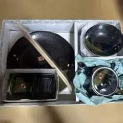 和風食器セット 黒緑 花模様