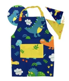 子供用エプロン　三角巾　セット　恐竜