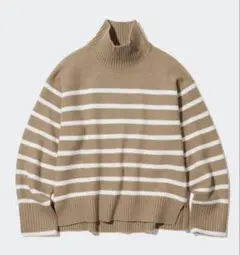 UNIQLO ユニクロ スフレヤーンハイネックセーター ボーダー ベージュ L
