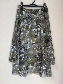 GIANNI LO GIUDICEフレアスカート グリーン系 抽象模様 裏地あり