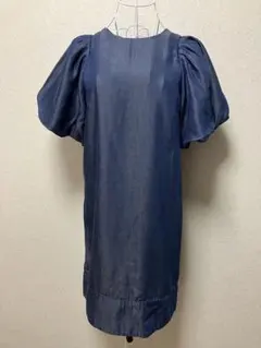 パフスリーブ ワンピース ネイビー 光沢 ROSE BUD ローズバッド