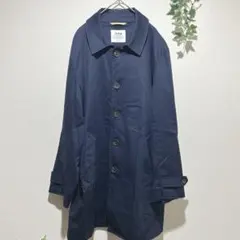 【イッカ】ステンカラーコート Lサイズ ネイビー ストライプ裏地 カジュアル