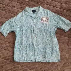 【希少】H&M ポパイ コラボ アロハシャツXSオーバーサイズ 総柄 水色 美品