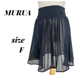 MURUA/ムルーア★レース プリーツスカート F ブラック ひざ丈 透け感のサムネイル
