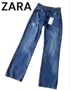 【ZARA】ダメージ加工 ハイライズ ワイドレッグ デニムパンツ