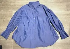 新品 未着用 VIS ブルー 長袖 ギャザー ブルー シャツ フリーサイズ