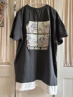 処分価格トムとジュリー　アミコミ風バックプリントレイヤード風TシャツM スミクロのサムネイル
