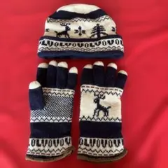 トナカイ柄手袋と帽子セット(volvo)