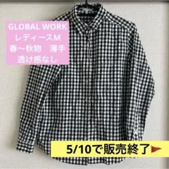 GLOBAL WORK 薄手　長袖シャツ M 　ギンガムチェック　白黒