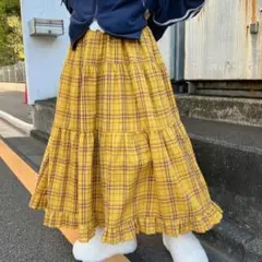 WC ダブルシー チェックティアードロングスカート チェックスカート フリル