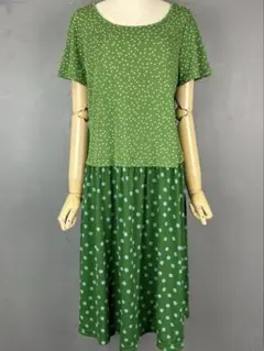 新品未使用 日本製 ホコモモラ シビラ 半袖 ワンピース 緑/黄緑 40